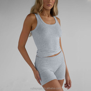 Biểu Tượng Tùy Chỉnh Chất Lượng Cao Mùa Hè Phòng Chờ Mặc Đặt Gấp Trên Quần Short 2 Mảnh Bộ Bông Gân Tank Top Và Quần Short Set Cho Phụ Nữ - Product Image 6