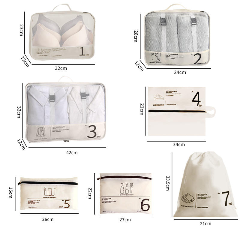 Beige Seven-Piece Set with Numbers