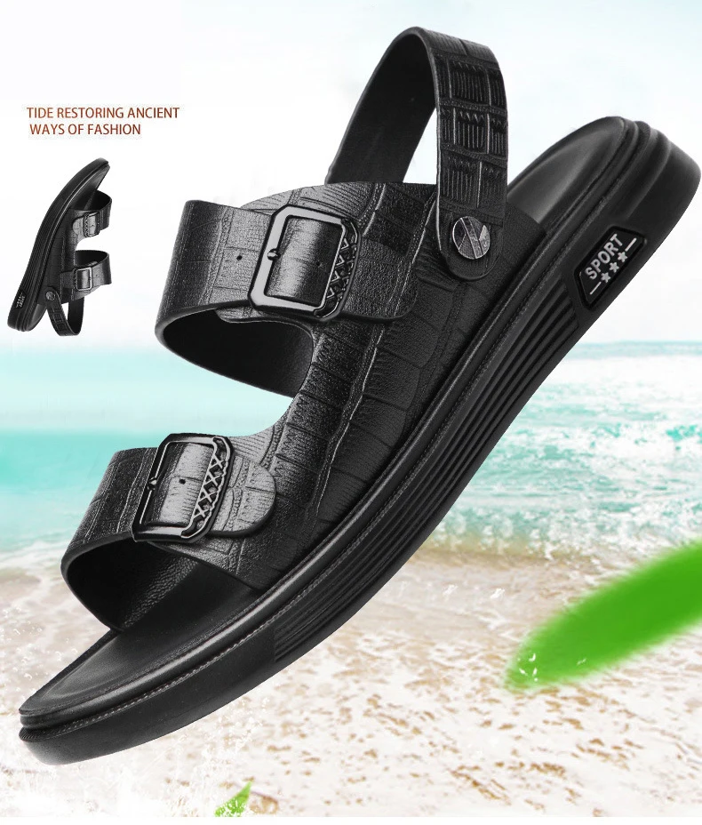 Men Leather Sandals Summer Casual Holiday Shoes Outdoor Beach Walking Footwear