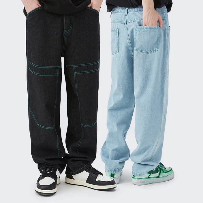Джинсы мужские с вышивкой, стильные мешковатые штаны из денима, в стиле хип-хоп, черные, голубые