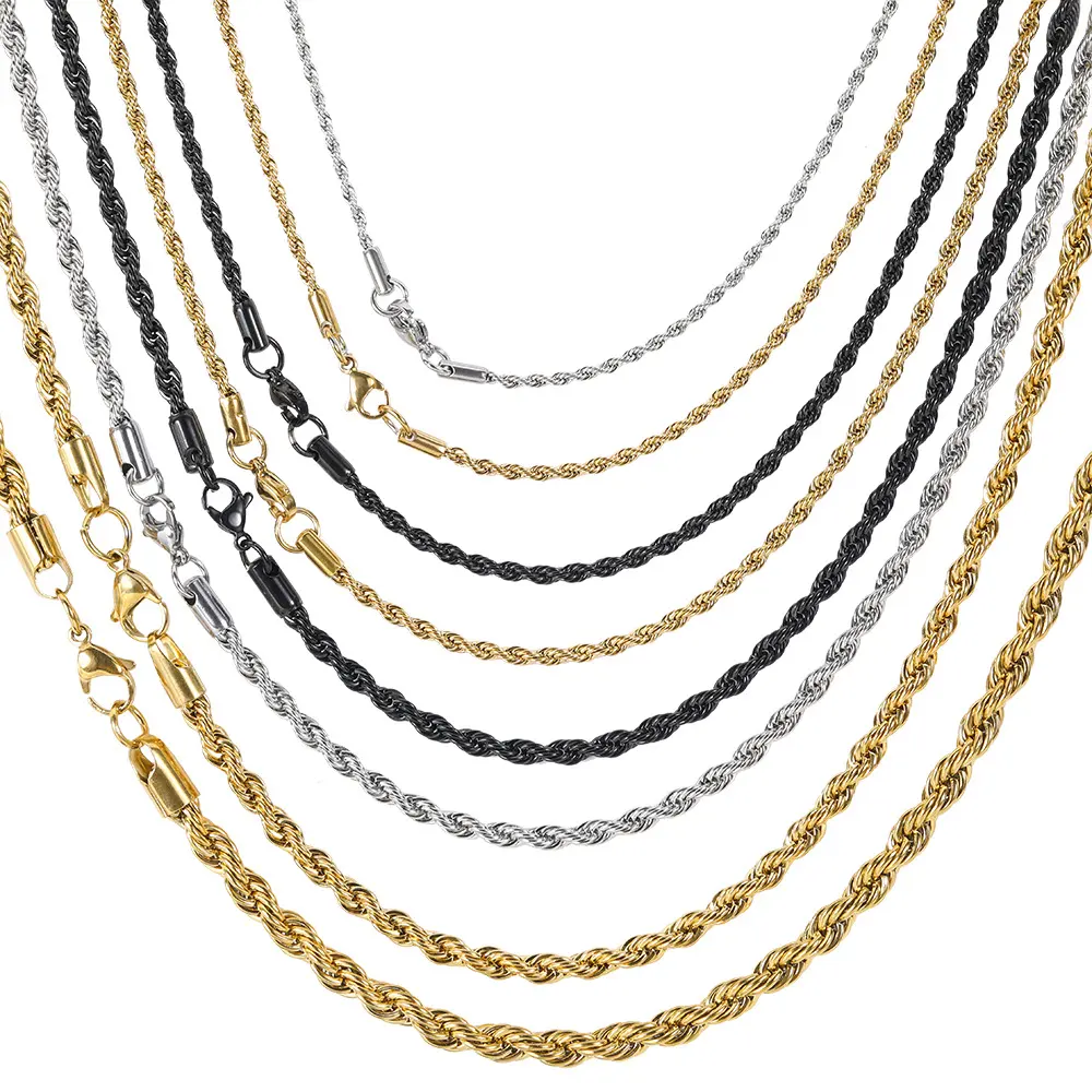 Width 2/3/4/5mm Stainless Steel Gold Rope Chain Necklace Twisted Stainless Steel Necklace Chain Silver Gold