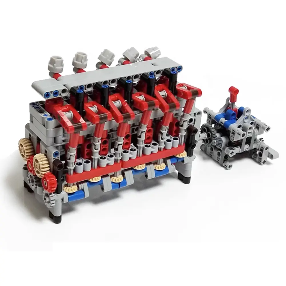 Stemedu Technical 6-cylinder Engine 4-speed Gearbox Bricks Educational MOC Building Blocks Parts DIY Toys Model