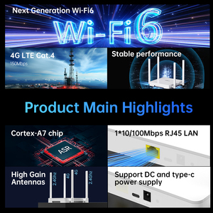 Plery R602 4G LTE CAT4 WiFi6 yönlendirici taşınabilir Quad anten çift güç DC tipi C ev ofis seyahat için - Product Image 3