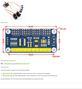Cappello Servo Driver per Raspberry Pi, 16 canali, 12 Bit, interfaccia I2C, testa di spillo diritta - Product Image 6