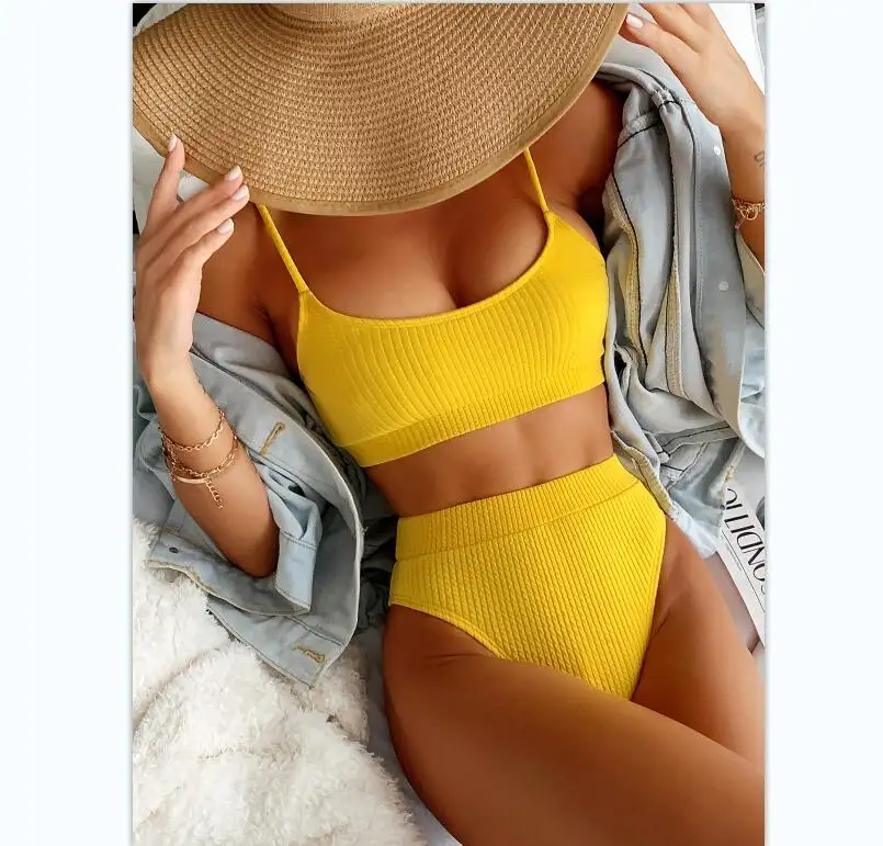 HTwoy kız mayo basit tasarım beachwear iki parçalı bikini