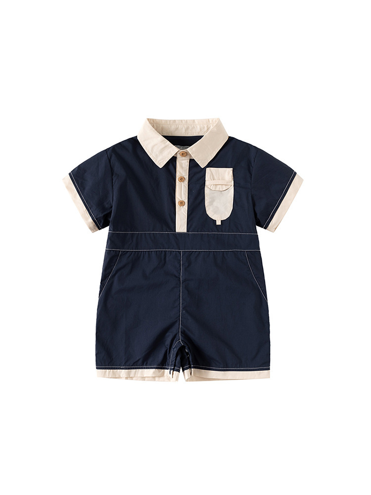 Short-sleeved one-piece shirt in navy blue