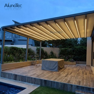 Retractable <strong>Patio</strong> Awning Retracted Pergola <strong>PVC</strong> With Rain Wind Sensors - Product Image 2