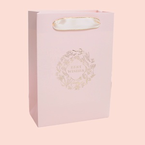 Sacos De Presente De Papel Revestido De Rosa Personalizado com Cordas Roupas Bonitos Imprimir Ambientalmente Amigável e Logotipo Amigável