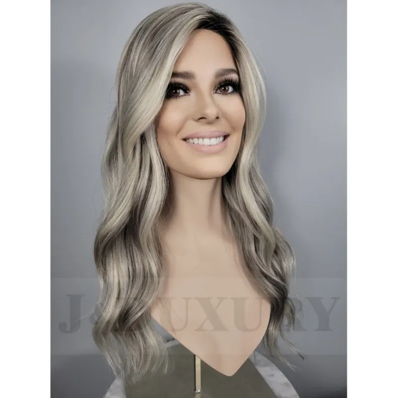 Medical grade dark root Dusty sliver Blonde #60 Body Wave Pelucas De Encaje Frontal 150% Density Glueless Platinum Full Lace Wig