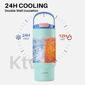 Haers Hot Bán cốc cà phê 32oz cốc cốc bằng thép không gỉ cốc chân không với tay cầm di động 2 trong 1 nắp - Product Image 6