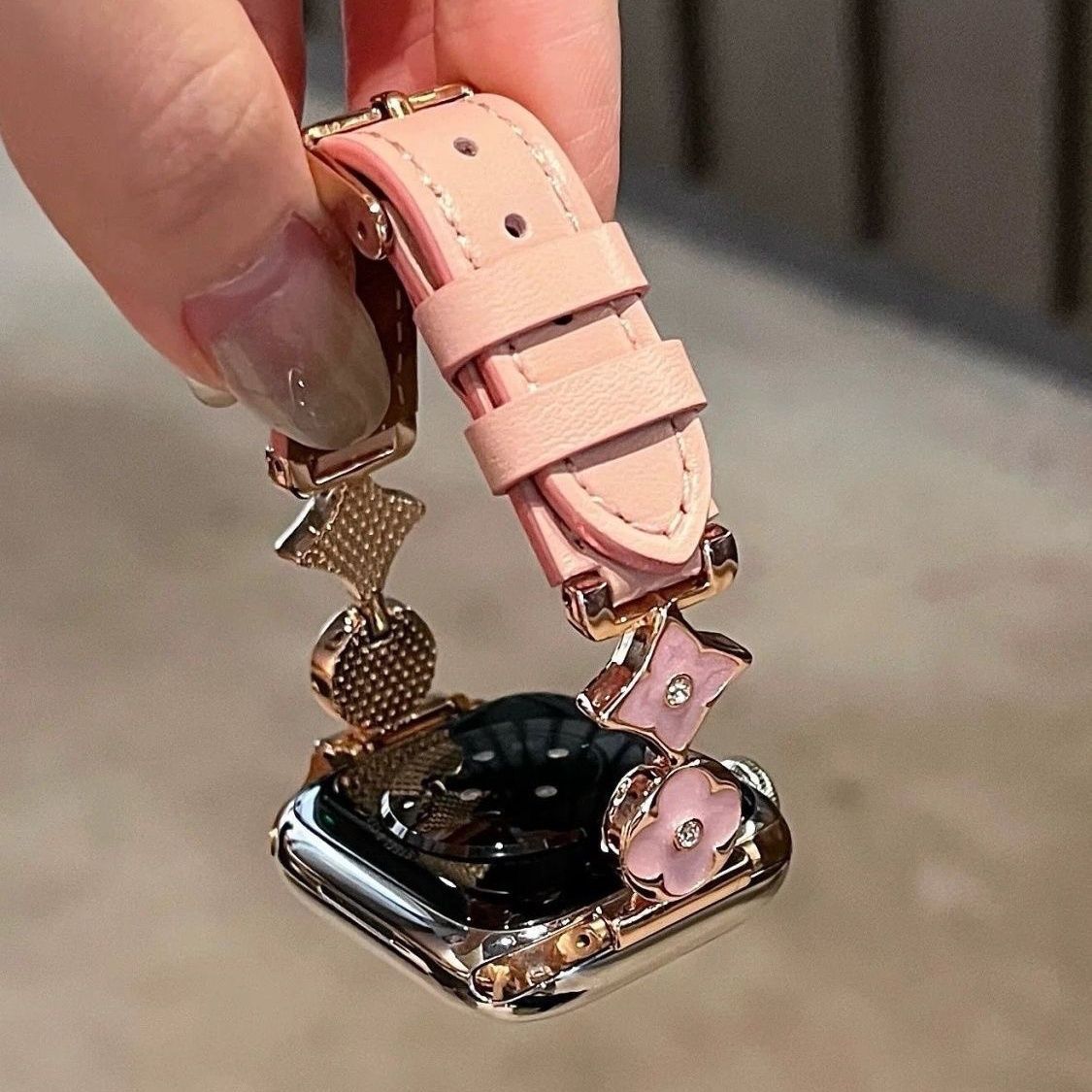 Bracelet de montre - or rose, trèfle à quatre feuilles