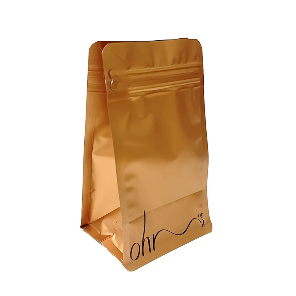 Bolsa de café en frío dorada personalizada de alta calidad, bolsa de saco de café, bolsas de té o café con corbata de estaño, válvula y bolsillo