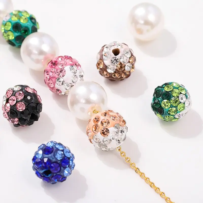 Vente en gros de boules de forage à trous traversants à gradient de diamant complet, perles en vrac d'argile molle colorée, accessoires de bijoux à bricoler soi-même