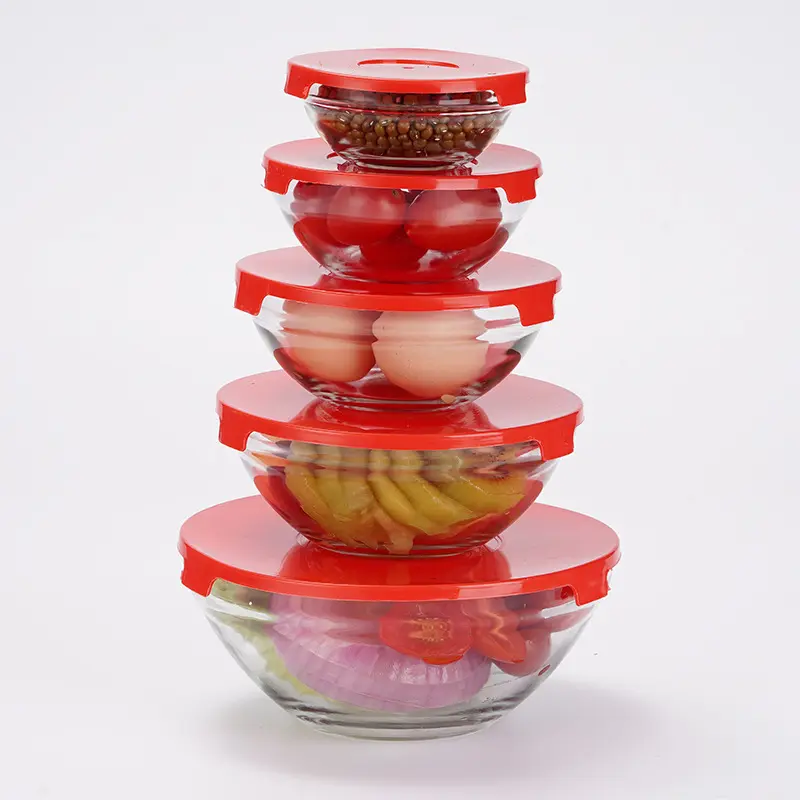 Set 5 pezzi di vetro borosilicato e contenitori per alimenti in plastica PP con coperchi a scatto 1L Lunch Box per la conservazione sicura