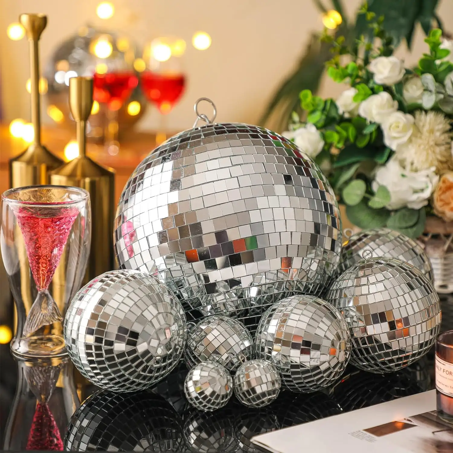 DJ Club Giai Đoạn 8 Đến 72 Inch Bạc Xanh Hồng Đỏ Màu Giáng Sinh Đảng Disco Glass Mirror Ball