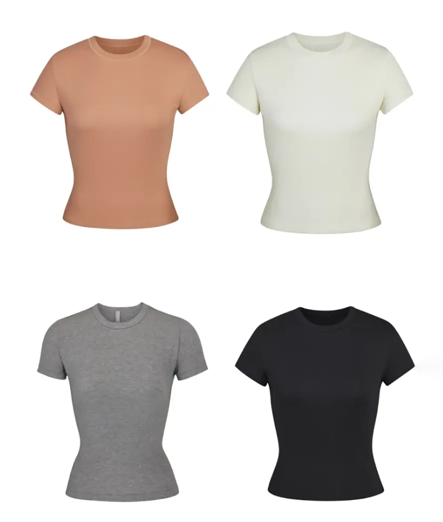T-shirt à manches courtes en pur coton fil plat imprimé personnalisé Top mince basique d'été pour femmes
