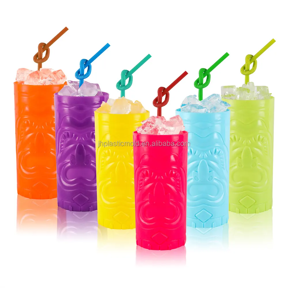 Copos de festa de plástico reutilizáveis tiki, sem bpa, estilo tumblr, conjunto de talheres em forma de luau, canecas tiki 620ml/21oz