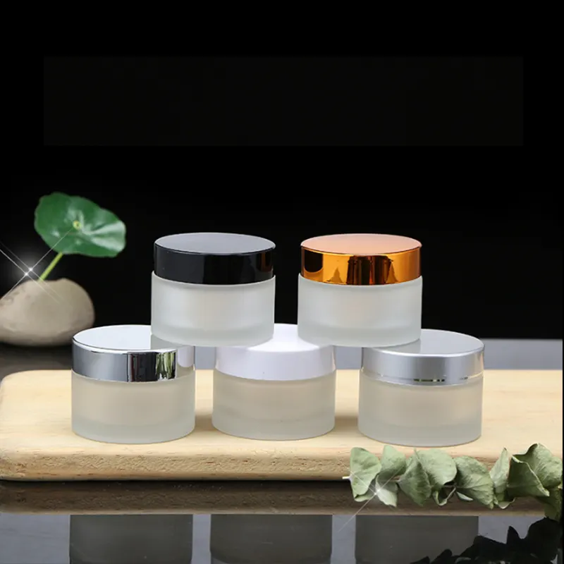 Contenedores de loción cosmética para cara, frasco de vidrio esmerilado personalizado con tapa, 10g, 20g, 2 oz, 30 ml, 50g, 2 oz