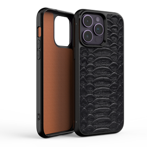 Funda móvil de cuero genuino de piel de serpiente en relieve de pitón de lujo hecha a medida de alta calidad para iPhone 15 pro Max