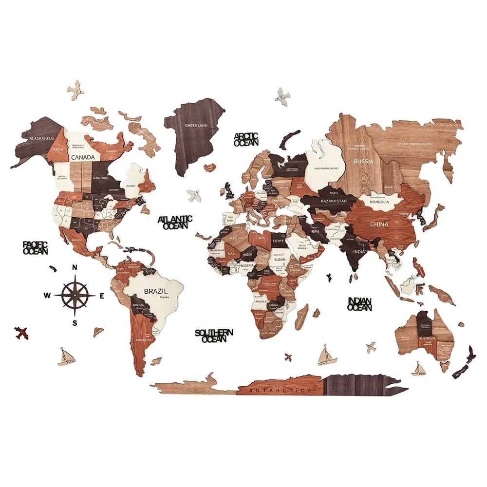 3D World Map in legno massello mappa del mondo Puzzle decorazione murale accessori da parete adesivi da parete