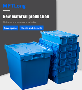 LEADLOONG Warehouse Caja móvil de plástico Almacenamiento encajable Contenedores con tapa adjunta Caja logística de viaje redondo para transporte - Product Image 2