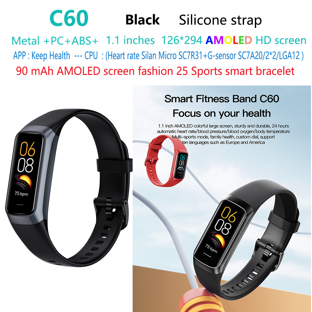 C60-smart-bracelet-band negro-