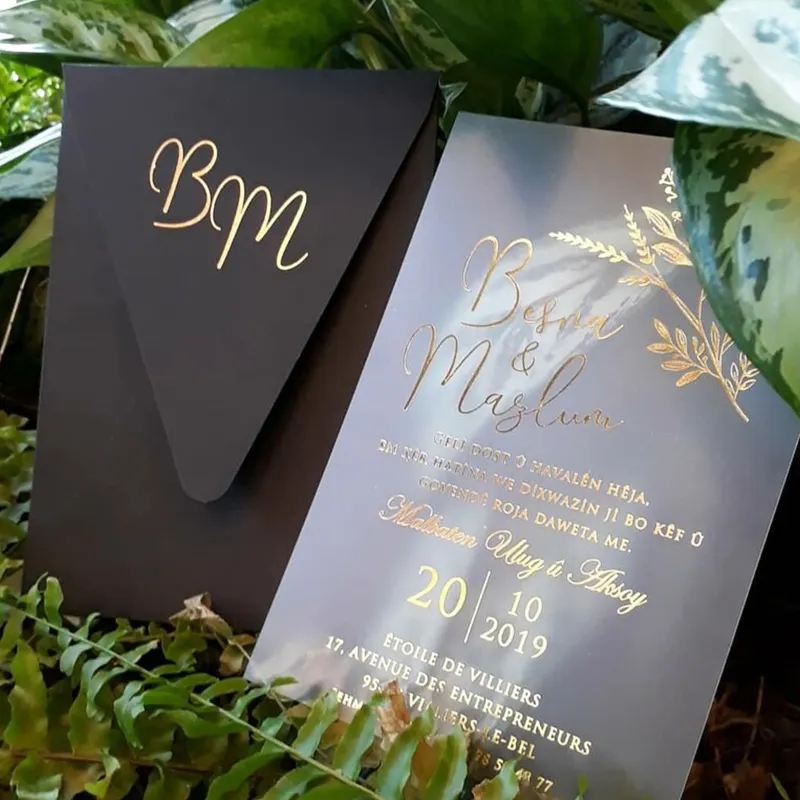 Invitaciones DE BODA acrílicas transparentes con flores de primavera modernas con impresión UV