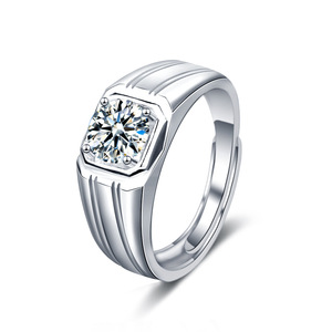 Nhẫn nam bạc S925, nhẫn nam đá moissanite, nhẫn kim cương lớn thời trang, nhẫn nam cỡ lớn, nhẫn cưới có thể điều chỉnh kích thước - Product Image 1