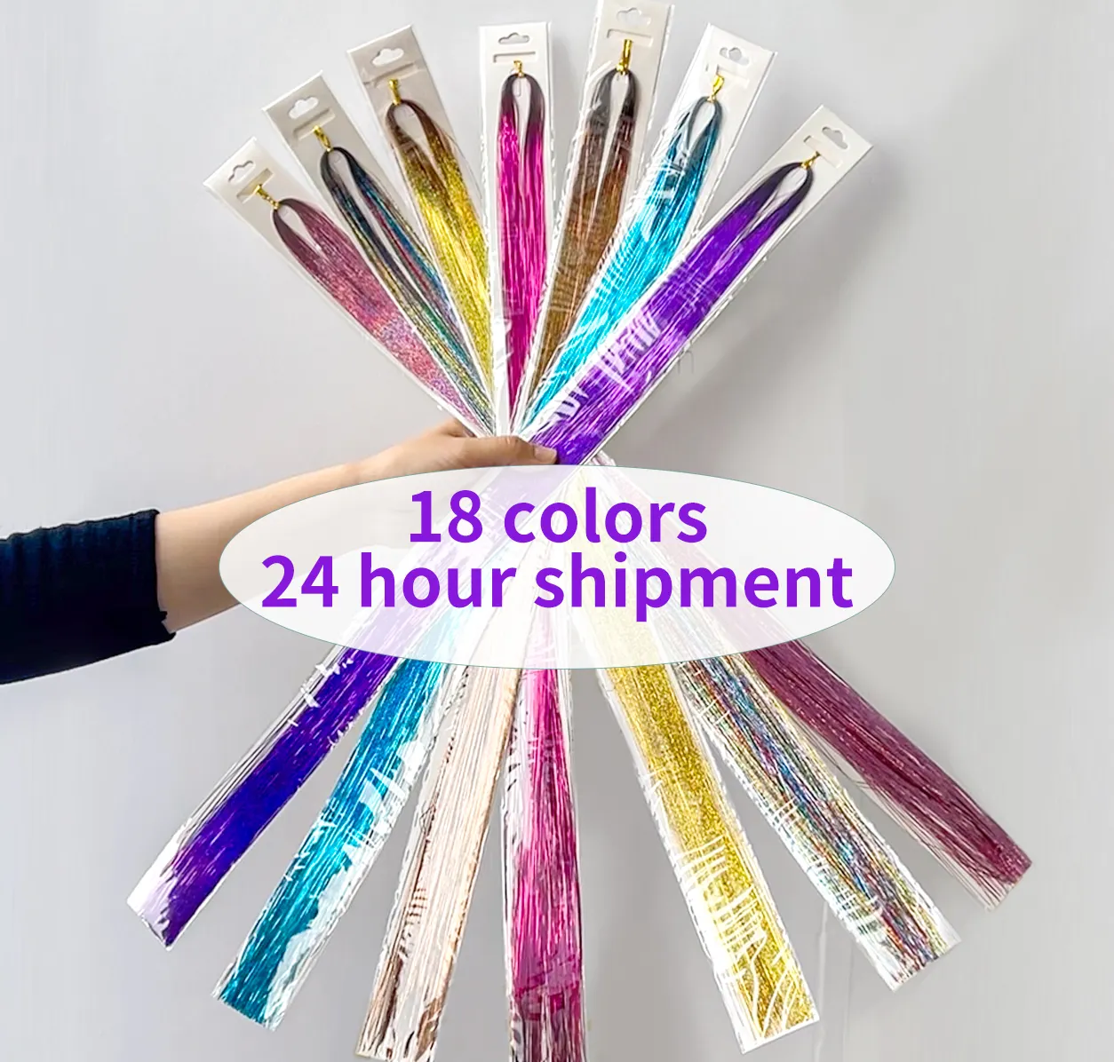 Oropel para el cabello resistente al calor, accesorios coloridos de arcoíris para extensiones de cabello, 48 ", 120cm, 18 colores, venta al por mayor