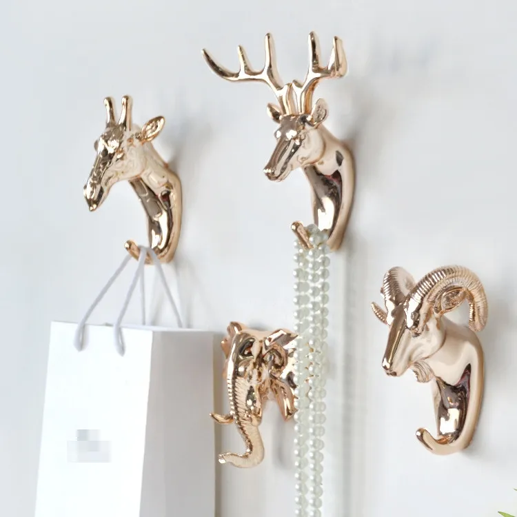 Soporte de llaves 3D de animales para pared, decoración nórdica, gancho creativo de cabeza de ciervo de resina, colgador de llaves de puerta, gancho de abrigo, envío gratis