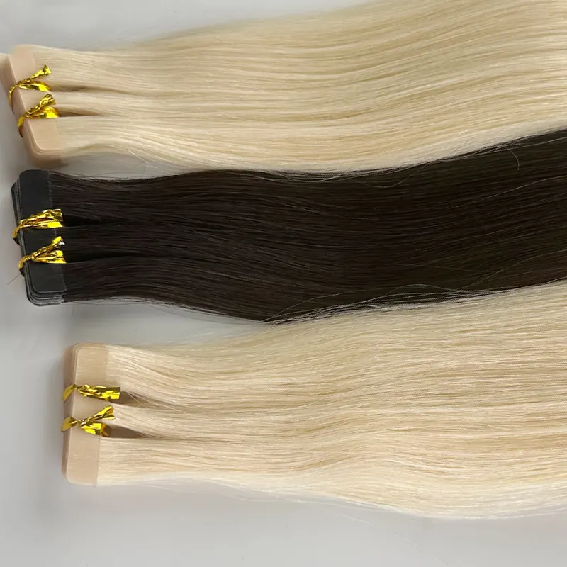Cheveux humains en gros en kilo meches humaines blonde invisible cuticule alignée ruban bouclé dans les extensions de cheveux humains