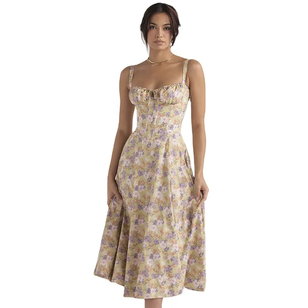 Изготовленные на заказ с цветочным принтом, сексуальное платье на бретелях с цветочным узором женское обаяние ремень Платье Лето Slim Fit, длинное женское платье