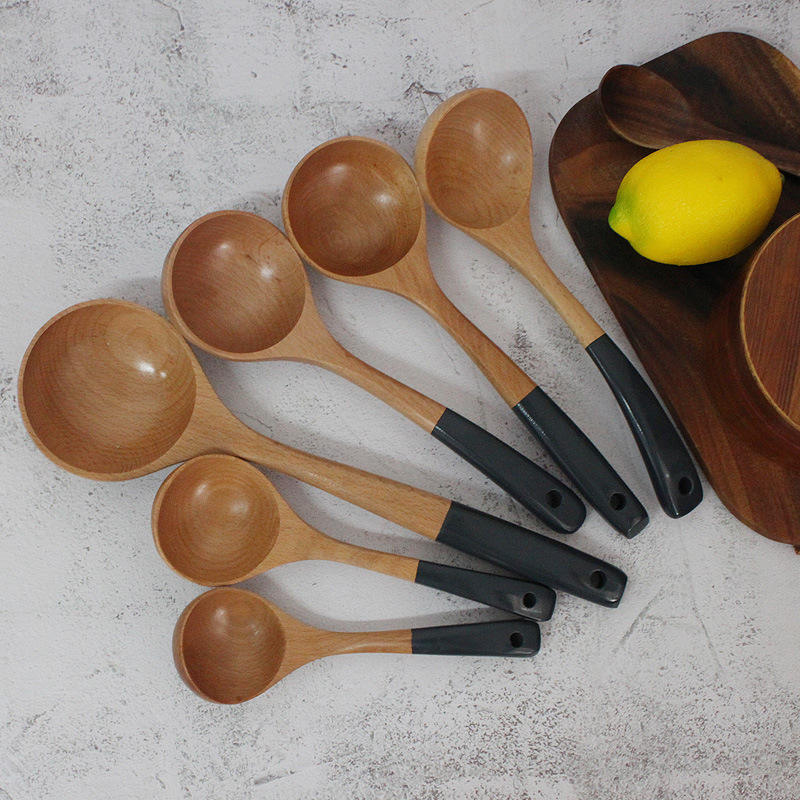 2023 New 6 Pcs Custom Logo Kitchen Cooking Tool Spoon Beech Wood Serving Spoon