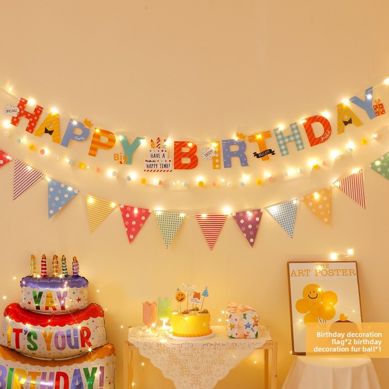 Cake + Pom-pom K + Colorful Polka Dots + 2 Lights