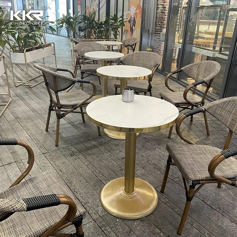 Guangdong factory coffee shop furniture cafe restaurant tavoli e sedie tavolo con motivo in marmo