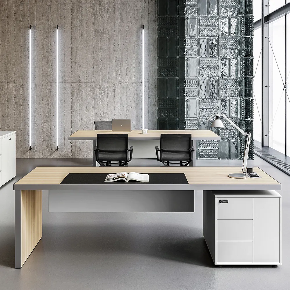 Klassieke Hoge Glanzende Kantoortafel Baas Executive Desk Met Lades En Planken Houten Executive Desks Voor Algemeen Managers