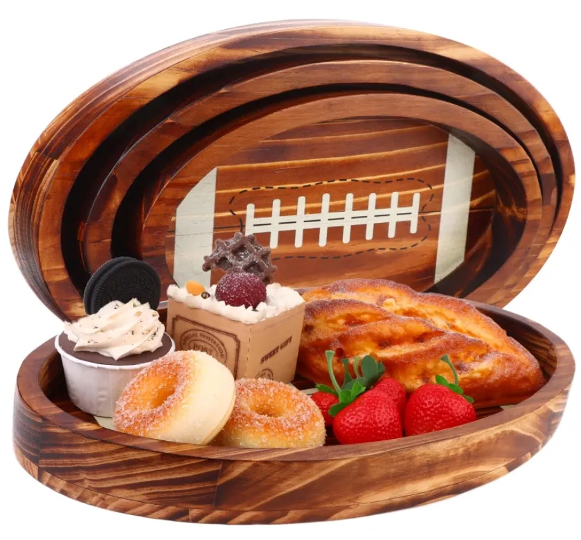 Футбольный деревянный поднос, овальный деревянный поднос для сыра, поднос для фруктов, деревянный поднос для еды, овощей, украшения для вечеринки