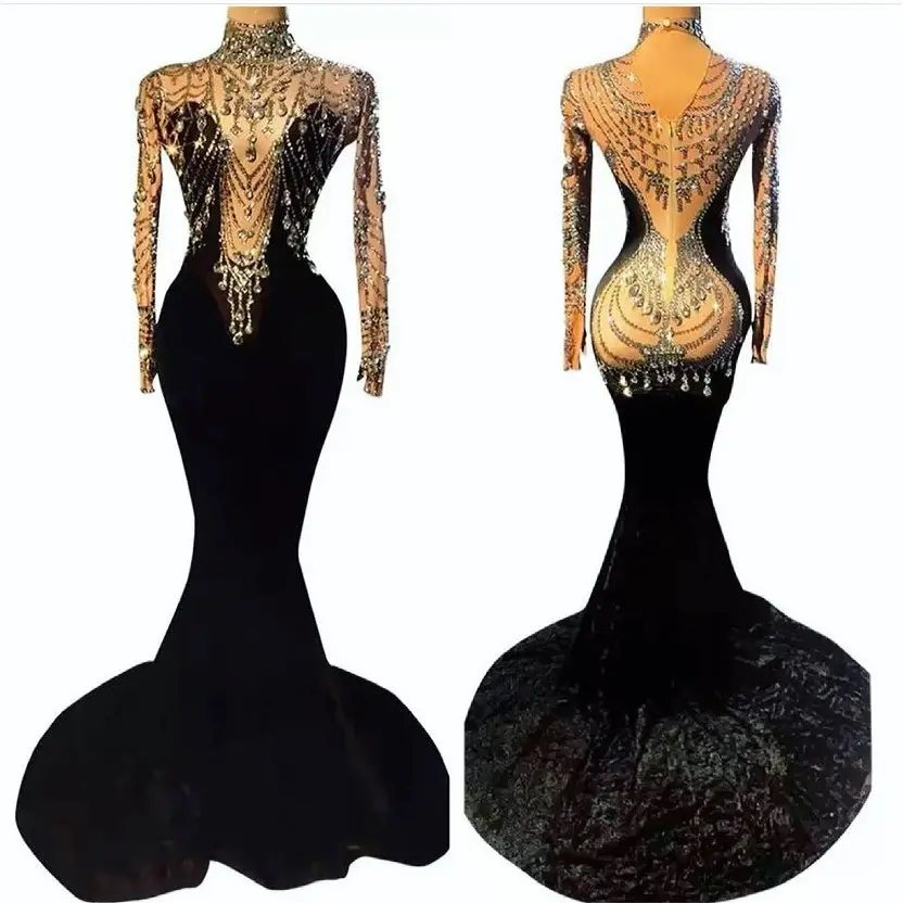 RUICHI के ट्रेंडिंग उत्पाद चमकदार हीरे की सुरुचिपूर्ण पोशाक, पार्टी के लिए लंबे गाउन वाली शाम की पोशाक के माध्यम से नहीं देखा जाता है