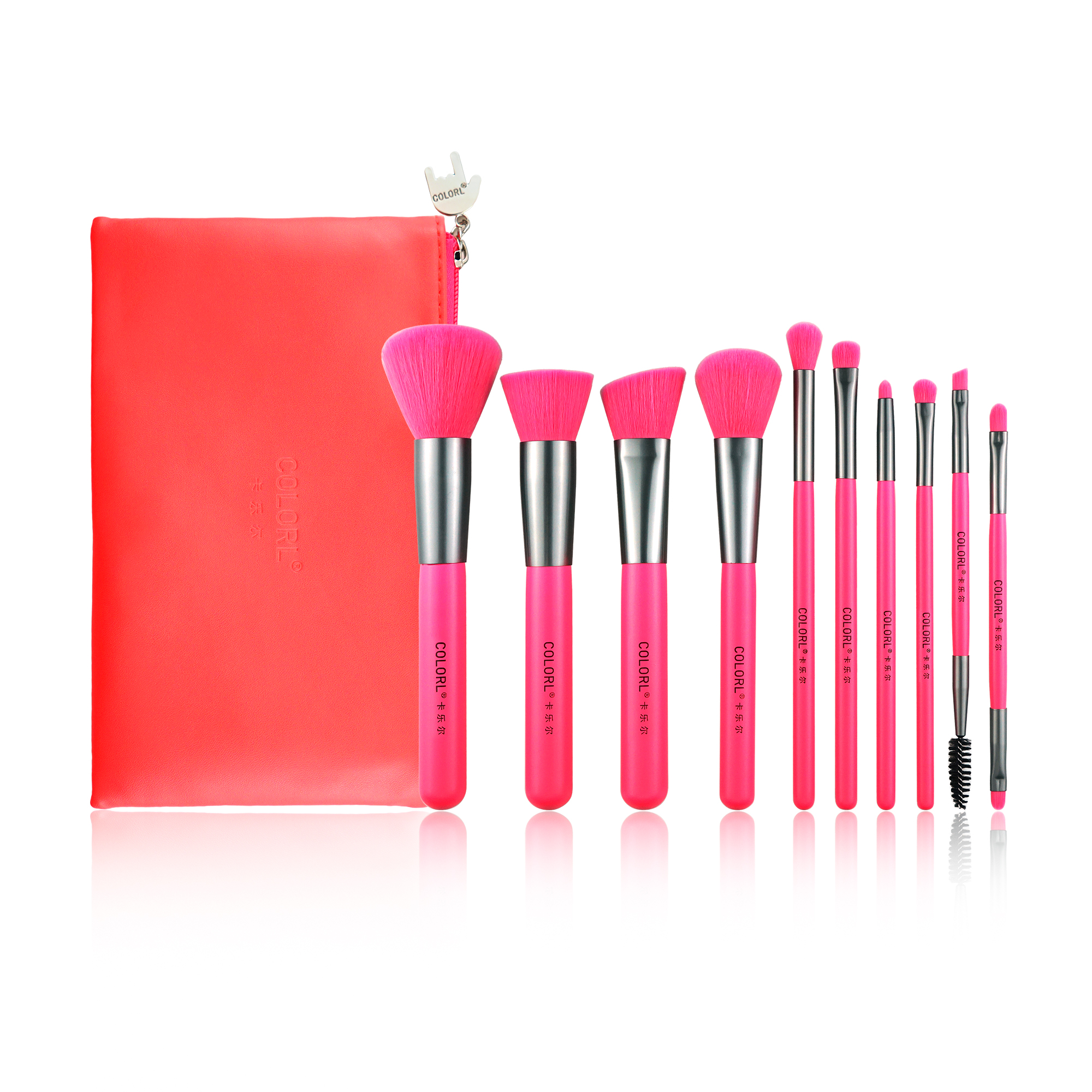 10PCs Neon Pink Brush Set Con Bolsa