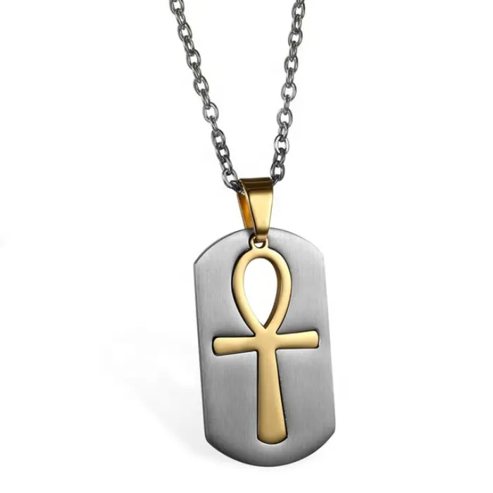 Dog tag e ankh croce a forma di argento/oro/nero a buon mercato all'ingrosso di modo dell'acciaio inossidabile Egiziano croce della collana per delle donne degli uomini