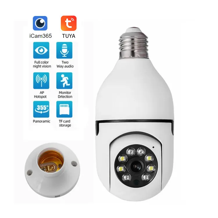 Light Bulb Camera Wireless Hidden HD Night Vision Network Camera E27 Auto Tracking Home Security LED WIFI CCTV Bulb Camera 360