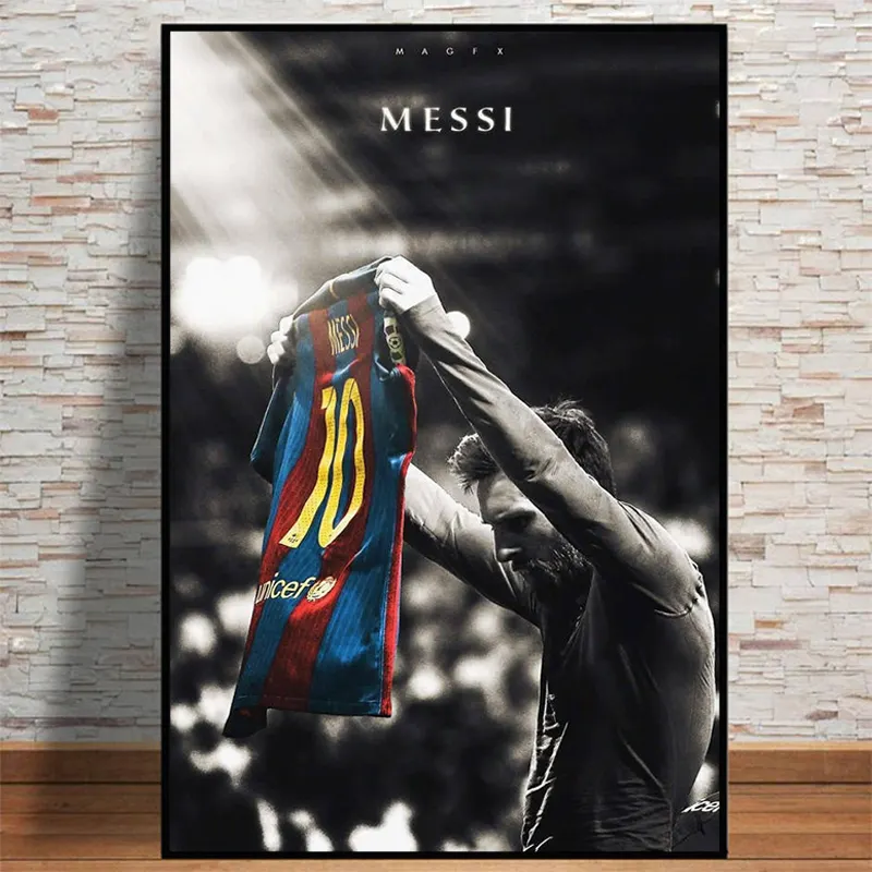 Bintang Olahraga Sepak Bola Lionel Messi, Poster Retro Cetakan Pemain Sepak Bola Gambar Seni Dinding Lukisan Kanvas Dekorasi Rumah