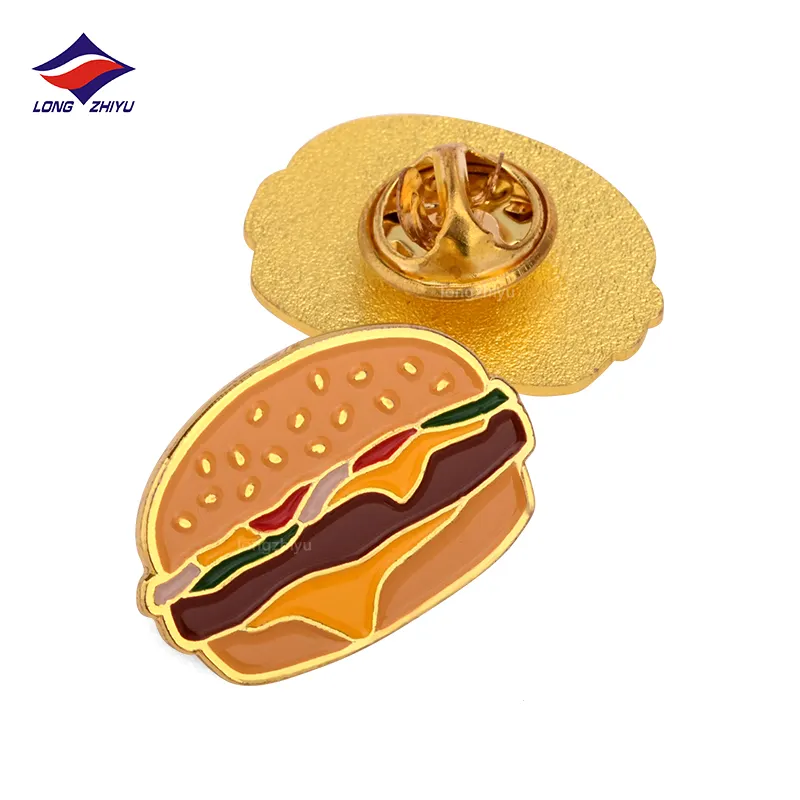 Longzhiyu corporate badge maker custom metallo anime food logo spille all'ingrosso spilla smalto cheeseburger