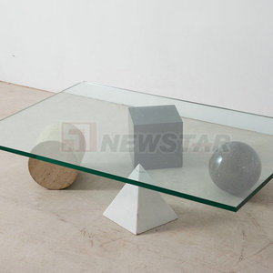 矩形玻璃桌现代大理石几何底座客厅玻璃桌 - Product Image 4