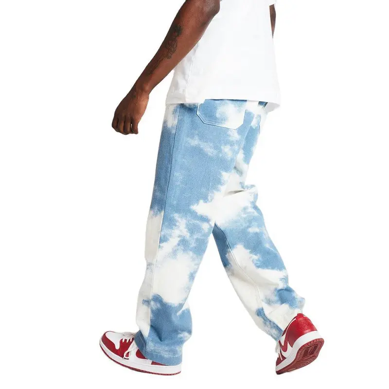 Jeans da uomo stampati Tie Dye lavati Streetwear di alta qualità all'ingrosso Jeans dritti a gamba larga Hip Hop