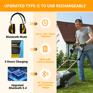 Protetores Auriculares Eletrônicos com Rádio AM/FM Bluetooth 5.4, Abafadores de Ruído de Segurança para Proteção Auditiva, Fone de Ouvido com Microfone - Product Image 5