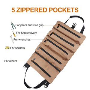 Durable <strong>Tool</strong> Roll Organizer Portable <strong>Tool</strong> Storage with 5 Zipper Pockets Canvas <strong>Tool</strong> Roll <strong>Bag</strong> - Product Image 4