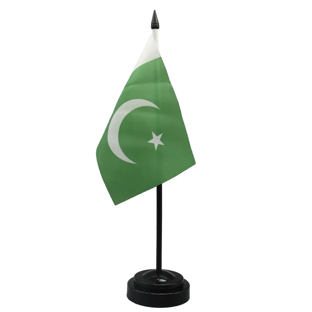 En iyi fabrika fiyat Pakistan bayrağı masa 14x21cm siyah bayrak direği masa bayrak direği masa üst bayrakları ülkeler