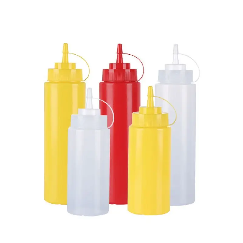 Botellas de plástico de boca ancha para salsa y miel, botellas de condimentos para salsas, 8-12-16-24OZ