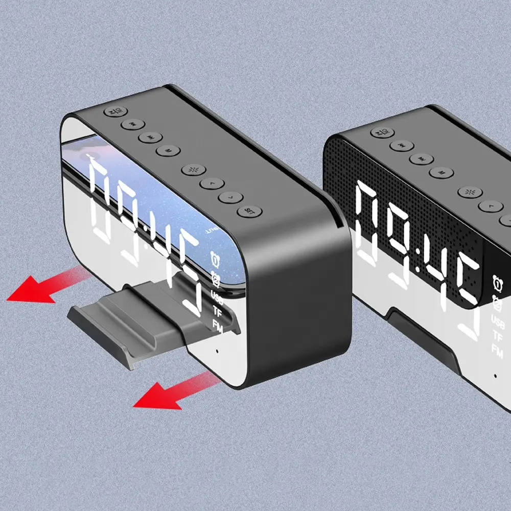 Зеркальный светодиодный Будильник с несколькими FM-радио, беспроводной музыкальный плеер 5,0 BT, электронные цифровые настольные часы с двойным будильником